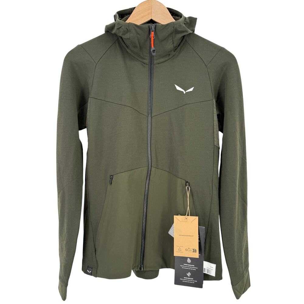 Salewa Puez Merino Wool Durastretch Hooded Jacket Womens Sz Small Olive Green
